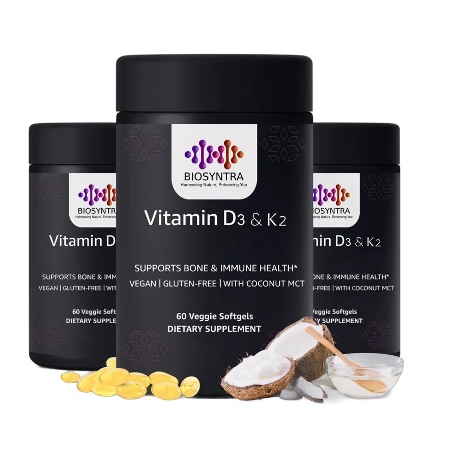 Biosyntra Vitamin D3 & K2 softgels bottles